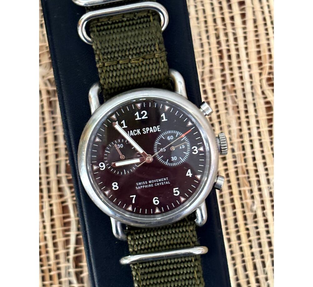 Jack Spade Norton 2-Eye Chronograph Stainless Steel Black Watch 38mm 2 Bands